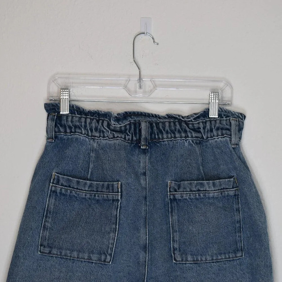 ZARA High Rise Denim Shorts Button Fly Sz 8 Elastic Waist 90s Western Grunge - Picture 8 of 16